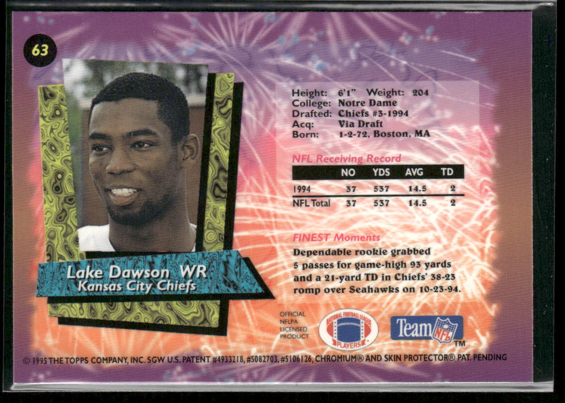 Lake Dawson 1995 Finest #63 Kansas City Chiefs