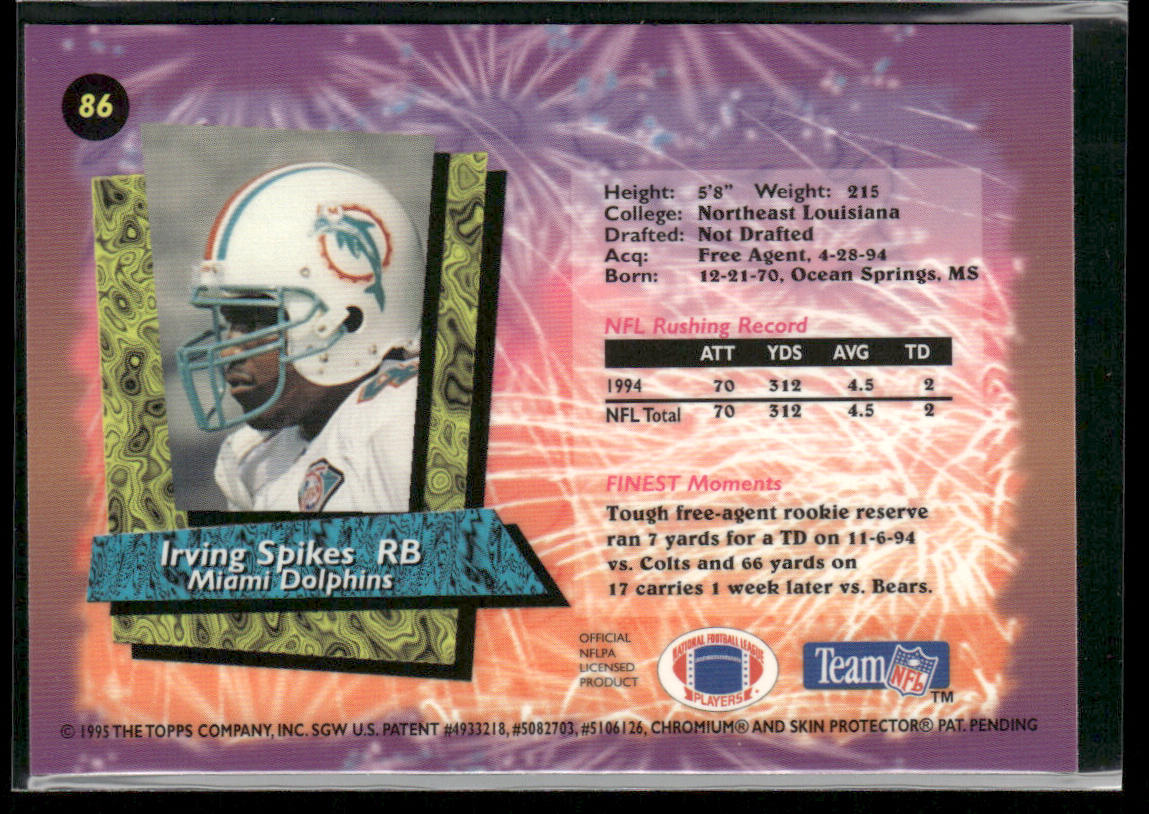 Irving Spikes 1995 Finest #86 Miami Dolphins