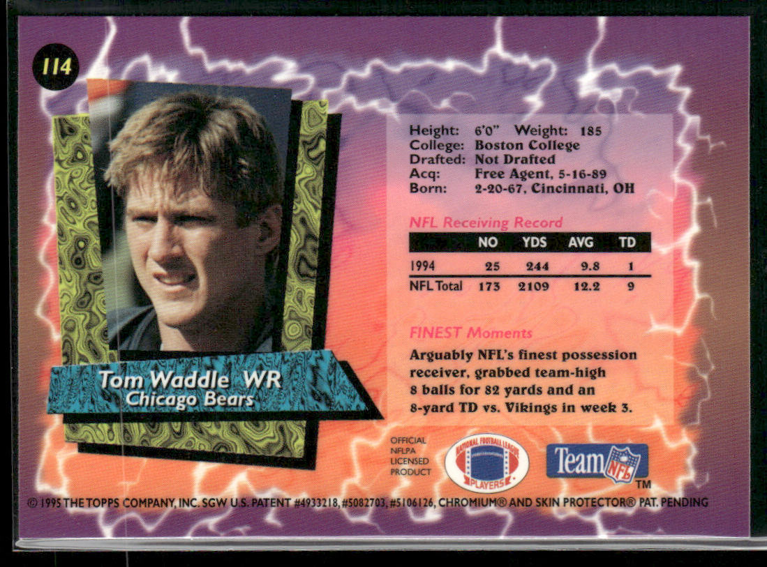 Tom Waddle 1995 Finest #114 Chicago Bears