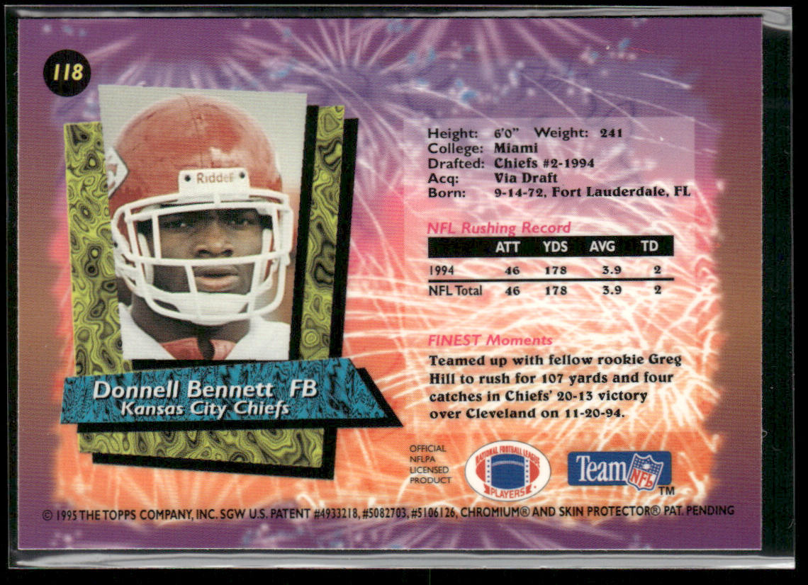 Donnell Bennett 1995 Finest #118 Kansas City Chiefs