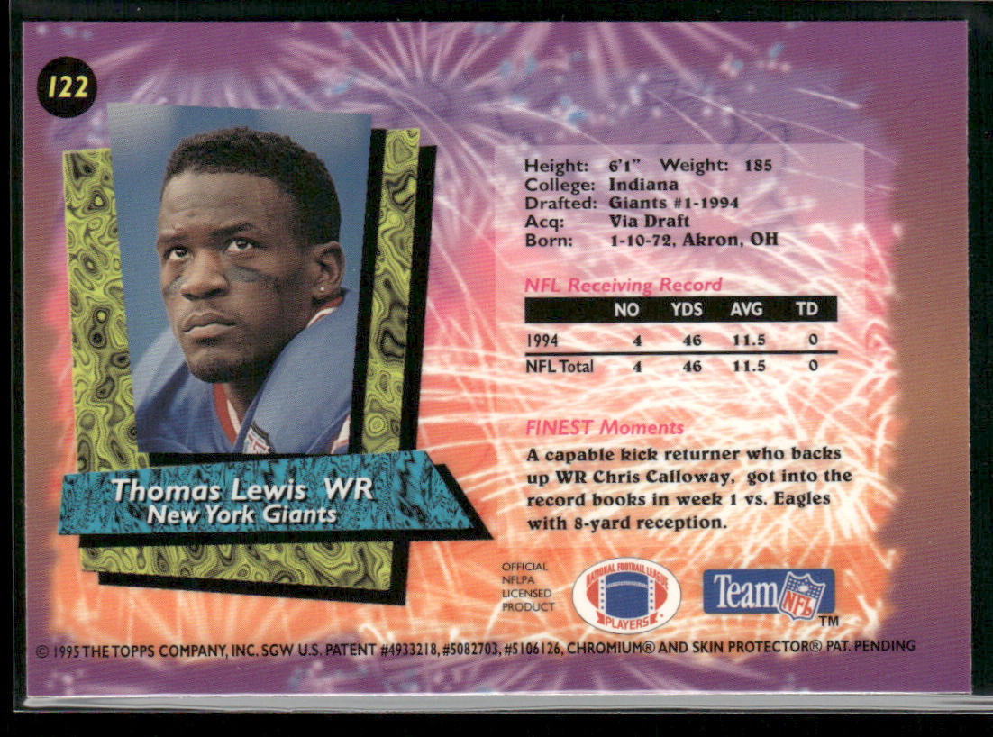 Thomas Lewis 1995 Finest #122 New York Giants