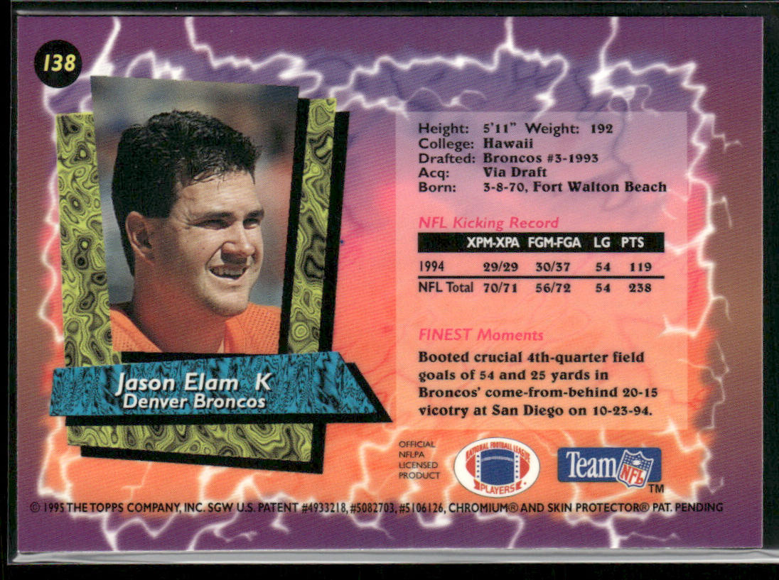 Jason Elam 1995 Finest #138 Denver Broncos