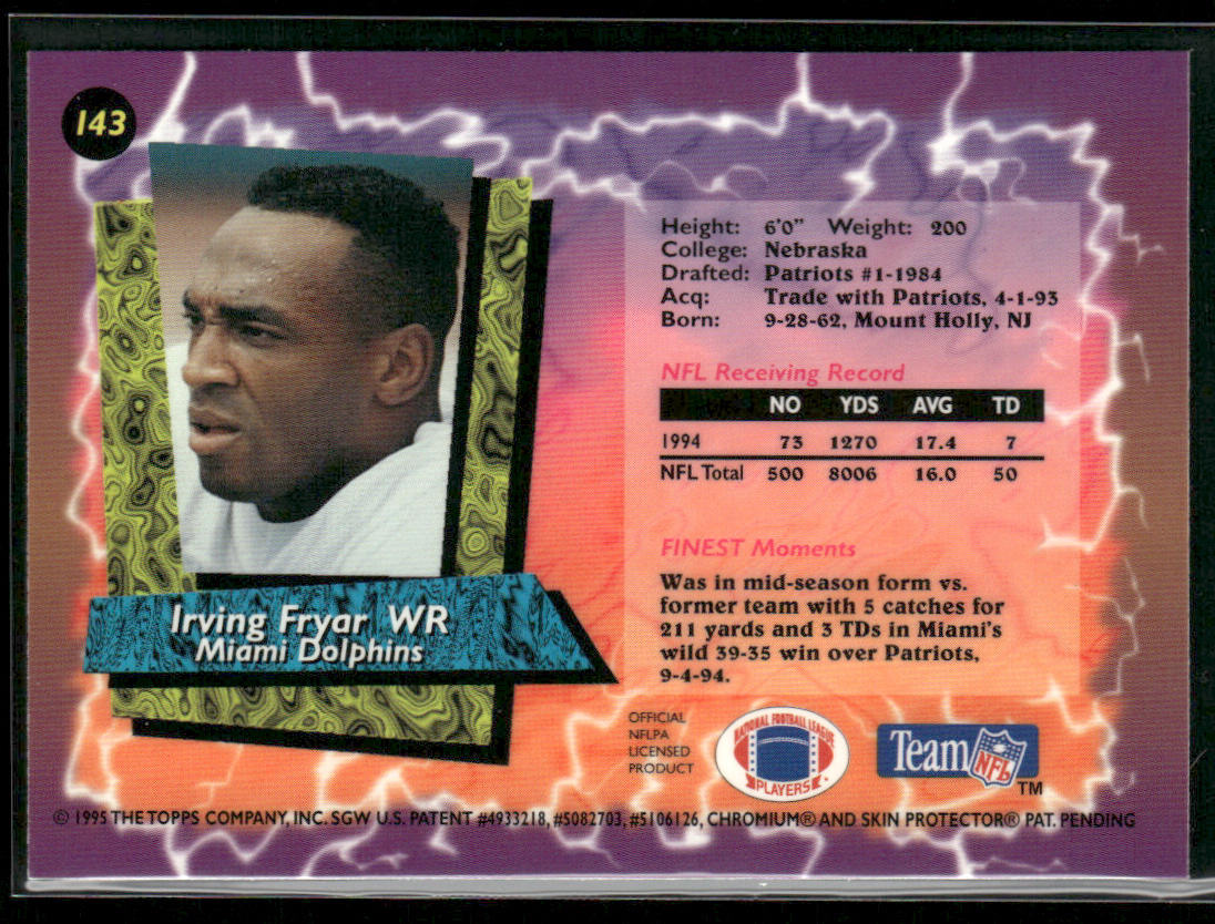 Irving Fryar 1995 Finest #143 Miami Dolphins