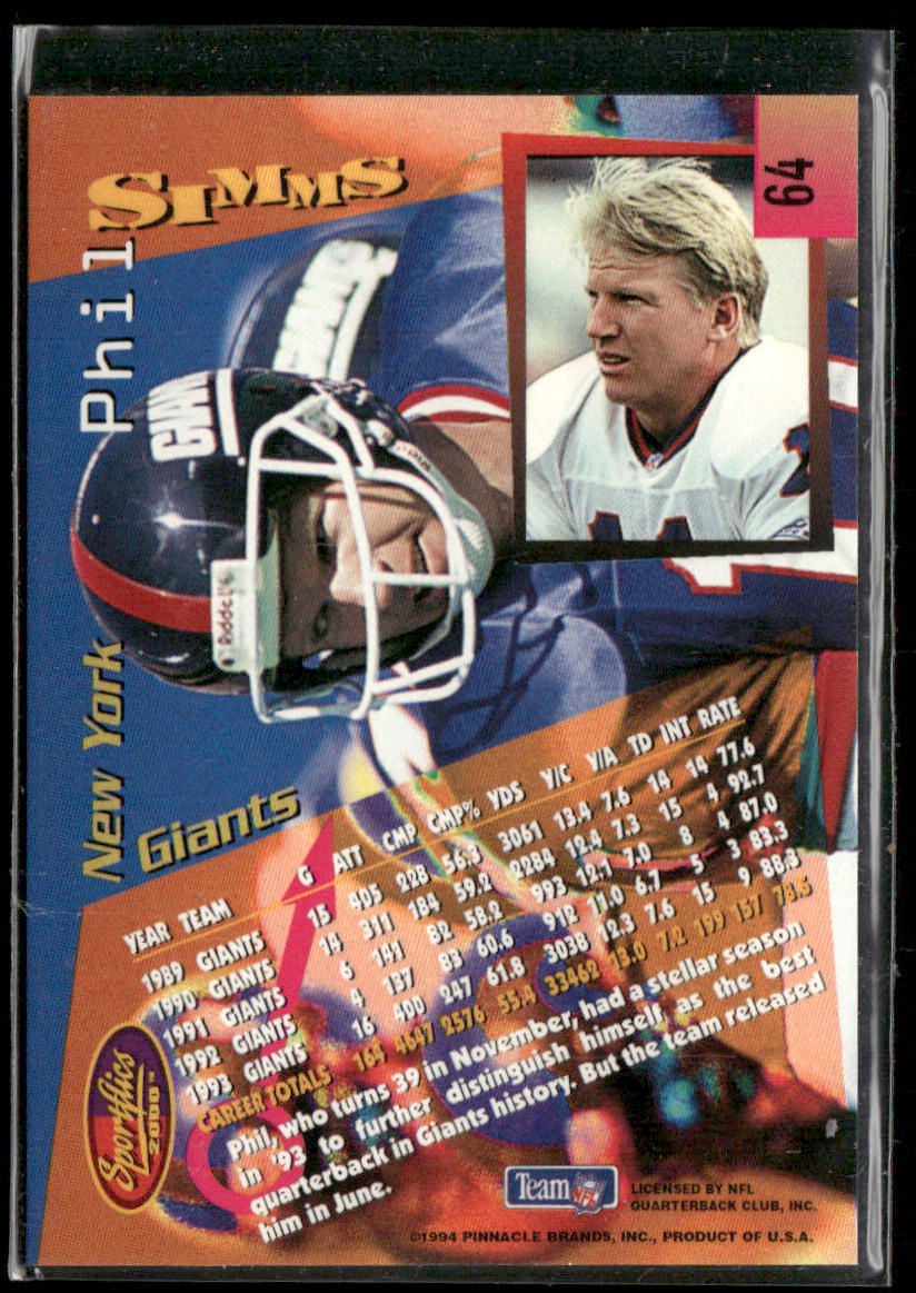 Phil Simms 1994 Sportflics #64 New York Giants