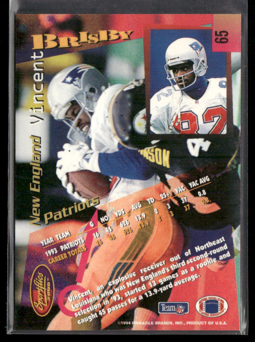Vincent Brisby 1994 Sportflics #65 New England Patriots