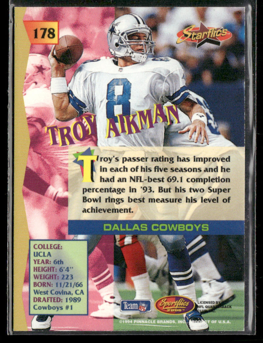 Troy Aikman 1994 Sportflics #178 Dallas Cowboys
