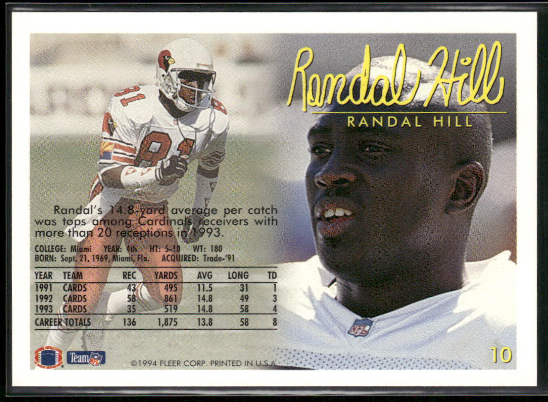 Randal Hill 1994 Fleer #10 Arizona Cardinals