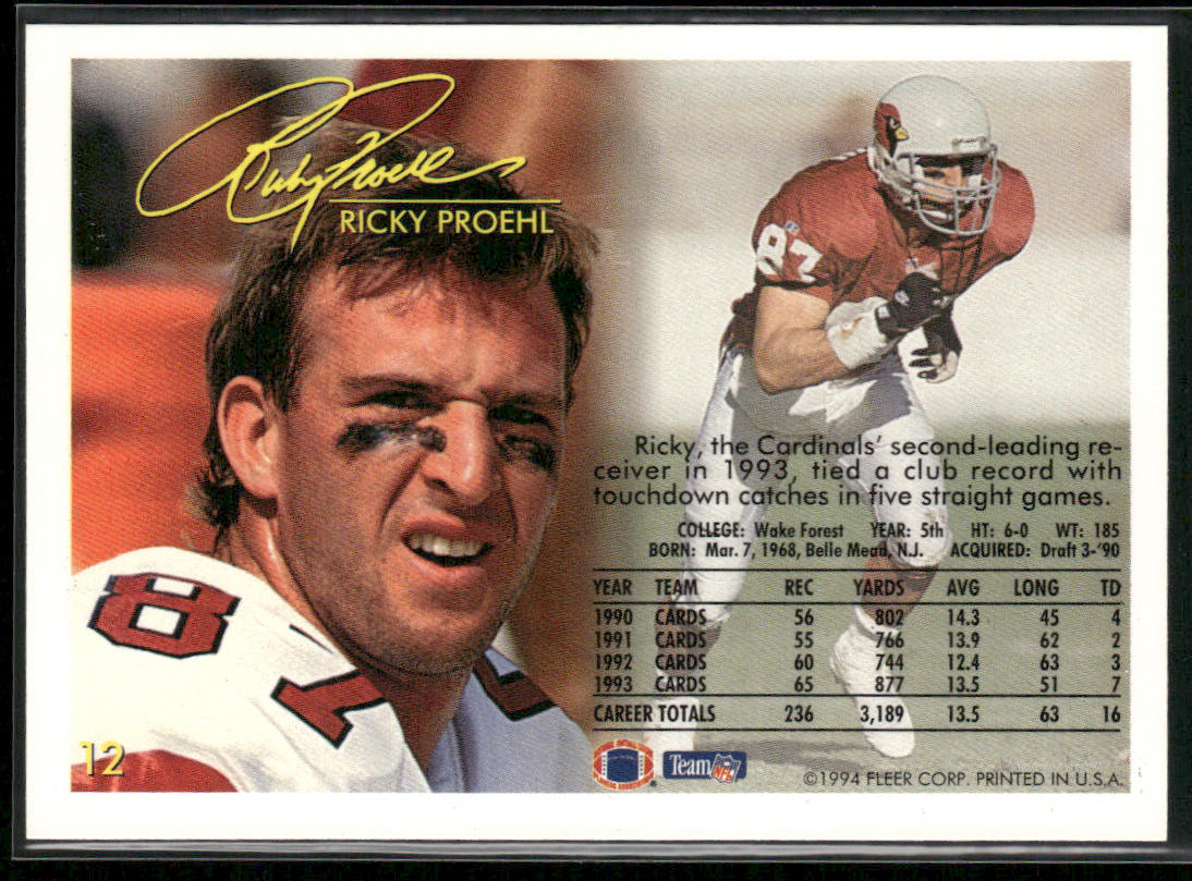 Ricky Proehl 1994 Fleer #12 Arizona Cardinals