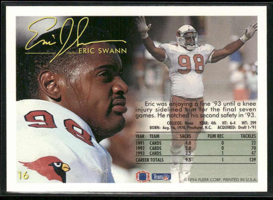 Eric Swann 1994 Fleer #16 Arizona Cardinals
