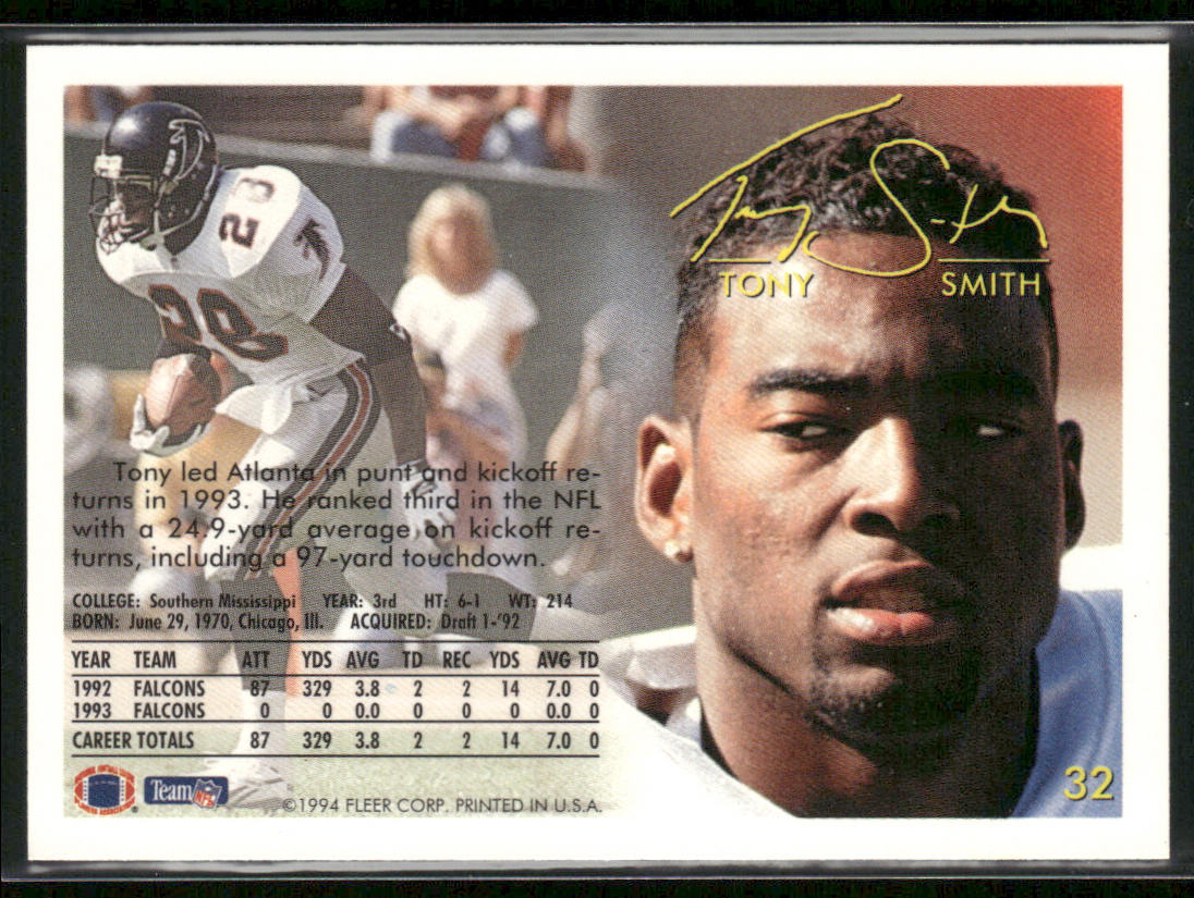 Tony Smith 1994 Fleer #32 Atlanta Falcons