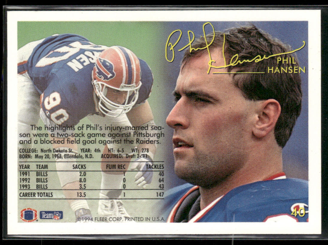 Phil Hansen 1994 Fleer #40 Buffalo Bills