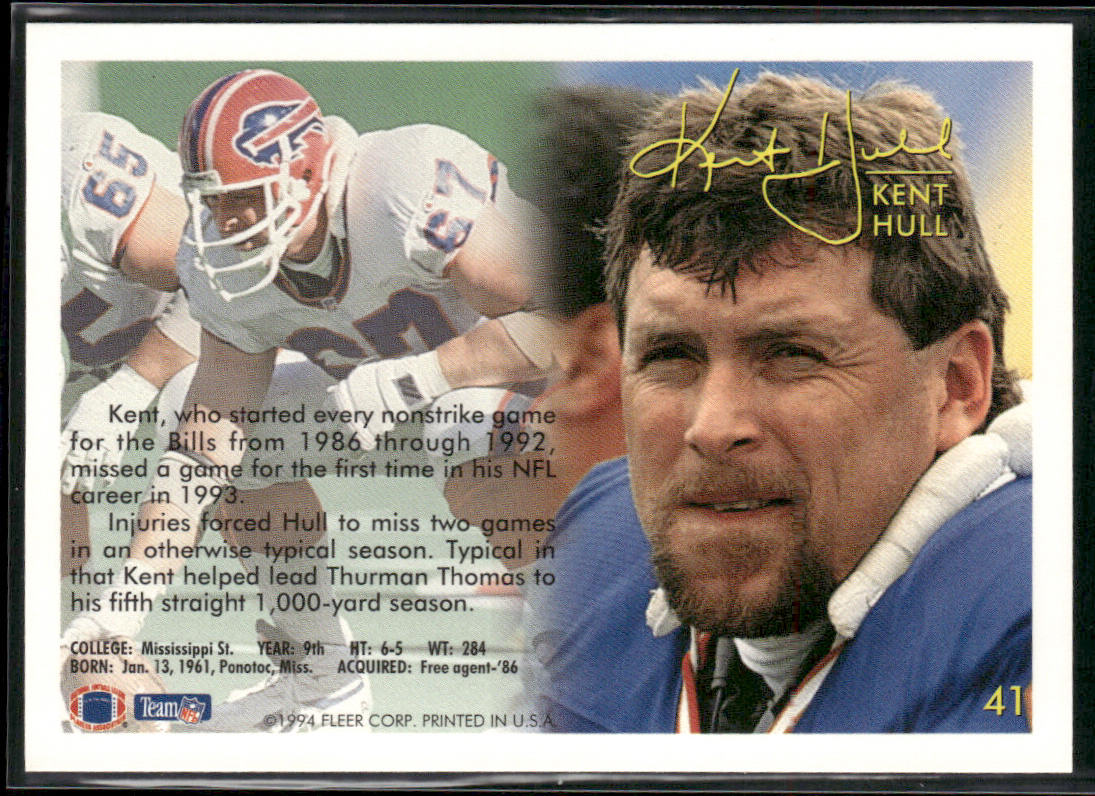 Kent Hull 1994 Fleer #41 Buffalo Bills