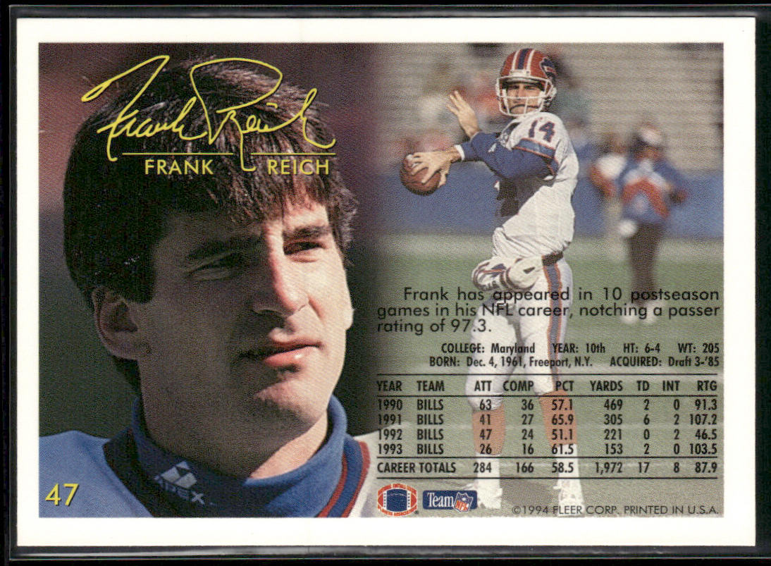 Frank Reich 1994 Fleer #47 Buffalo Bills