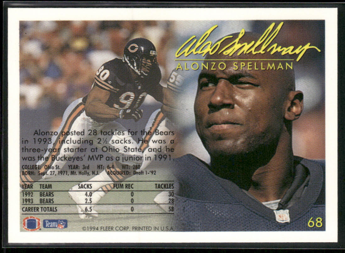 Alonzo Spellman 1994 Fleer #68 Chicago Bears
