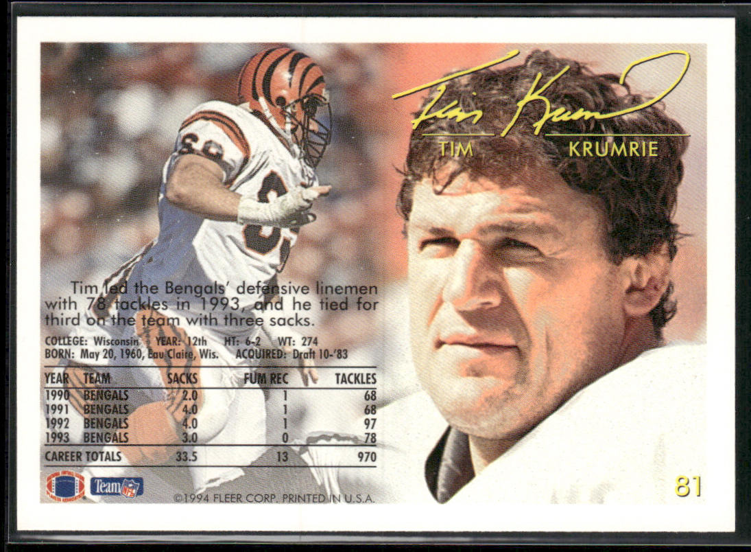 Tim Krumrie 1994 Fleer #81 Cincinnati Bengals