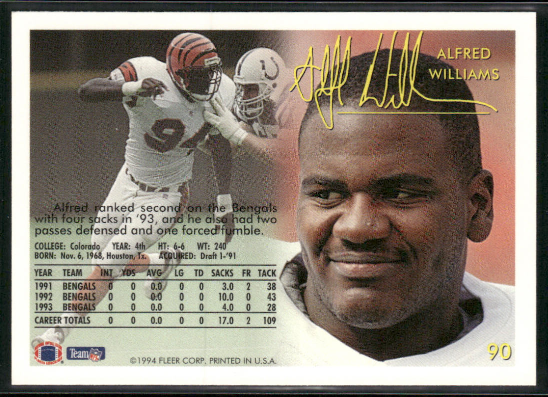 Alfred Williams 1994 Fleer #90 Cincinnati Bengals