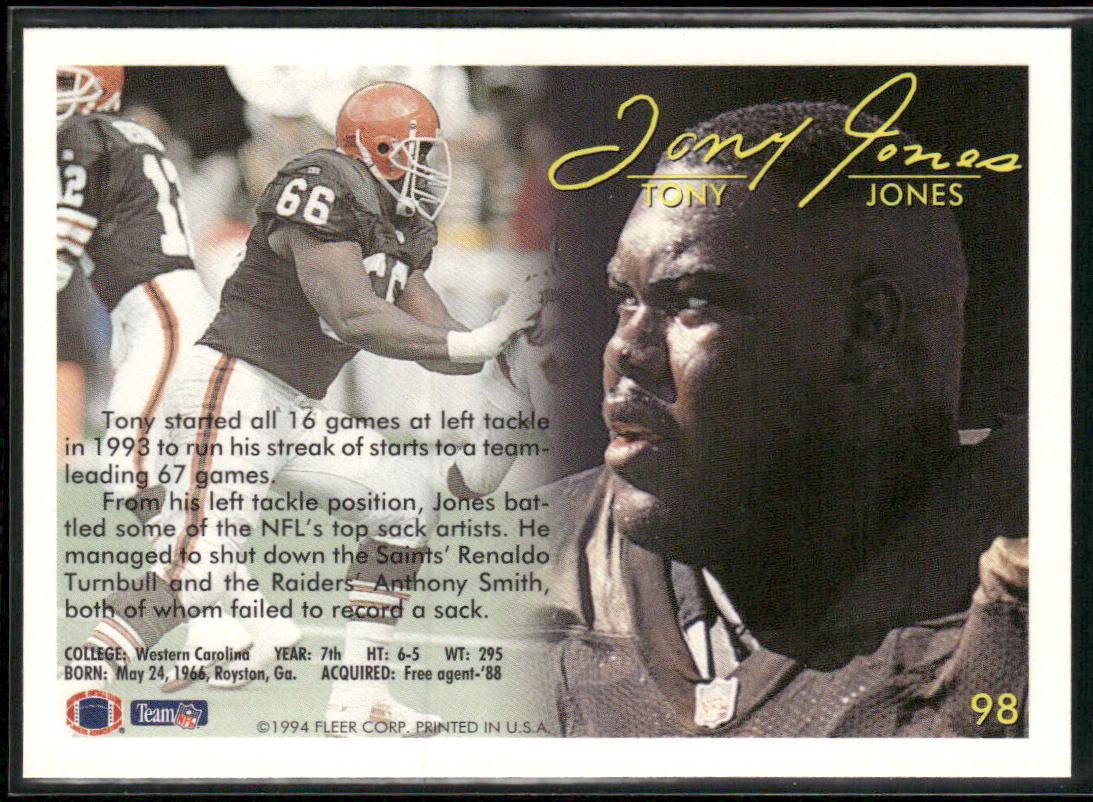 Tony Jones 1994 Fleer #98 Cleveland Browns