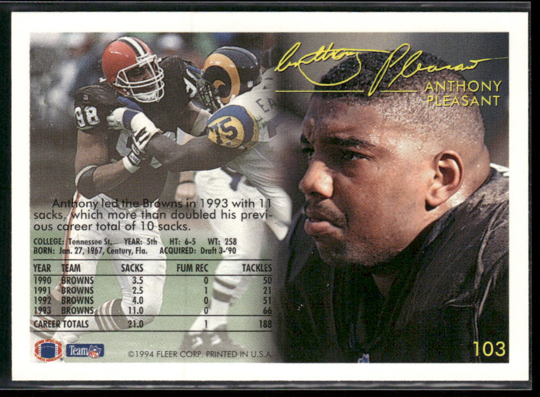 Anthony Pleasant 1994 Fleer #103 Cleveland Browns