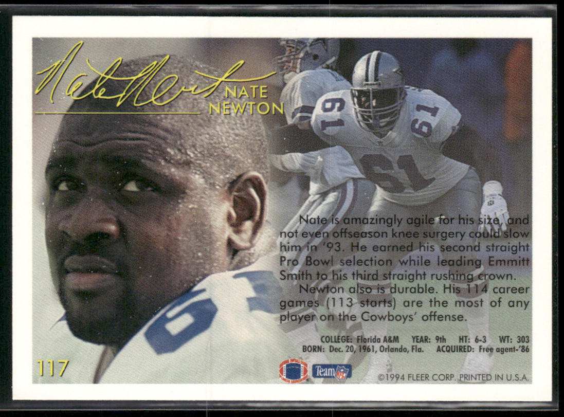 Nate Newton 1994 Fleer #117 Dallas Cowboys