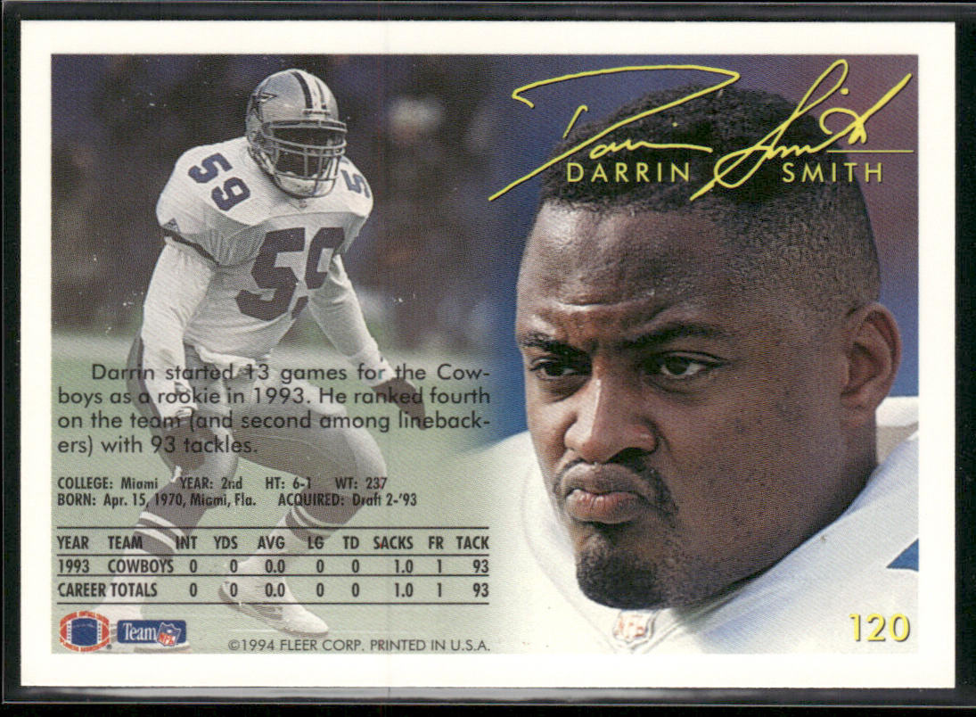 Darrin Smith 1994 Fleer #120 Dallas Cowboys
