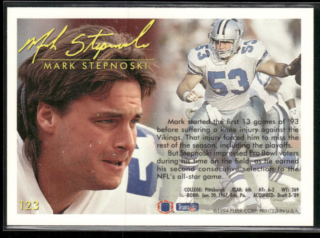 Mark Stepnoski 1994 Fleer #123 Dallas Cowboys
