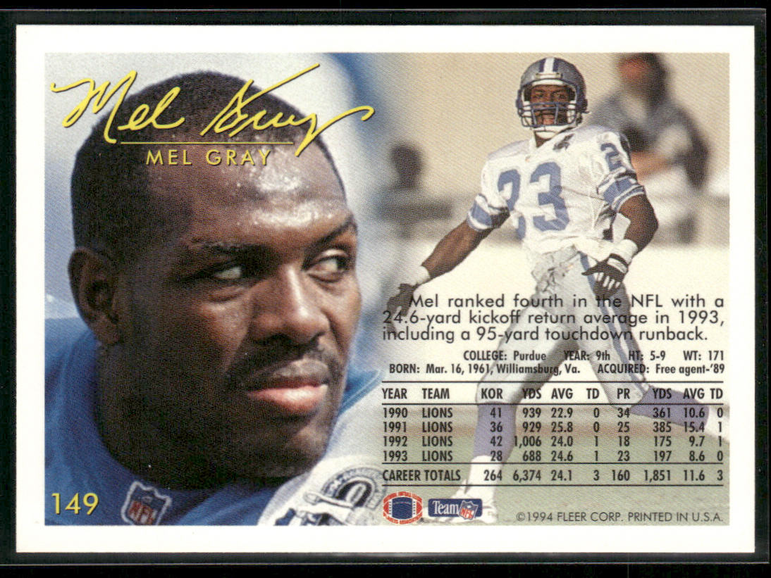 Mel Gray 1994 Fleer #149 Detroit Lions