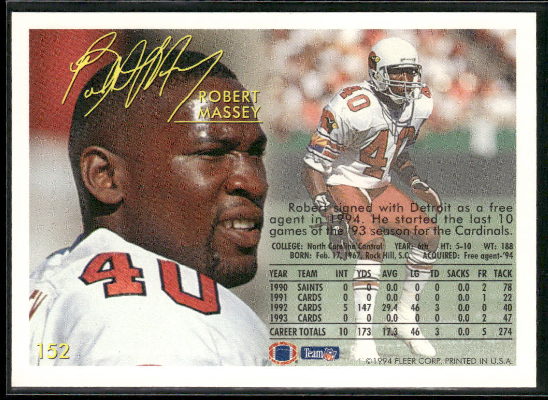 Robert Massey 1994 Fleer #152 Detroit Lions