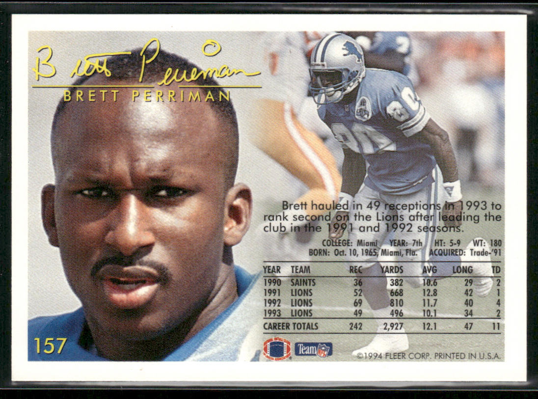 Brett Perriman 1994 Fleer #157 Detroit Lions