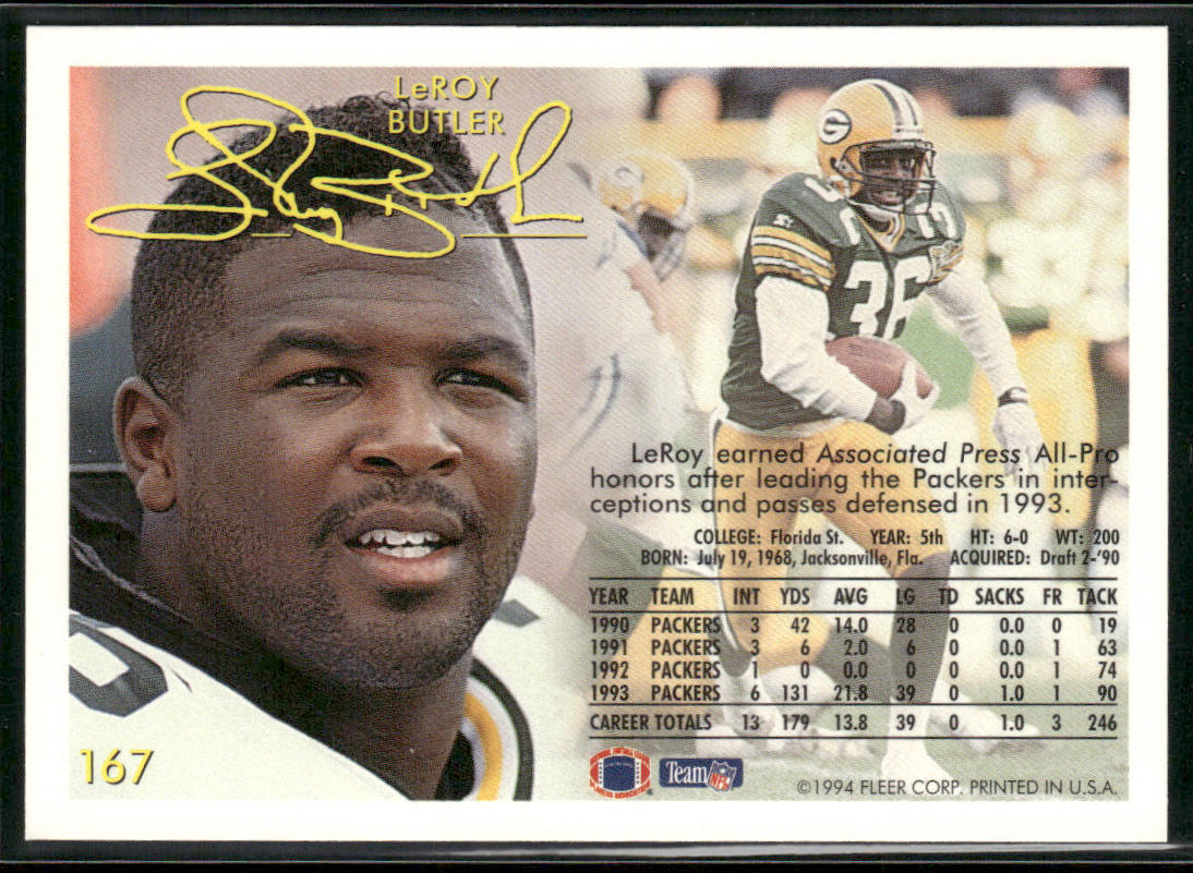 LeRoy Butler 1994 Fleer #167 Green Bay Packers