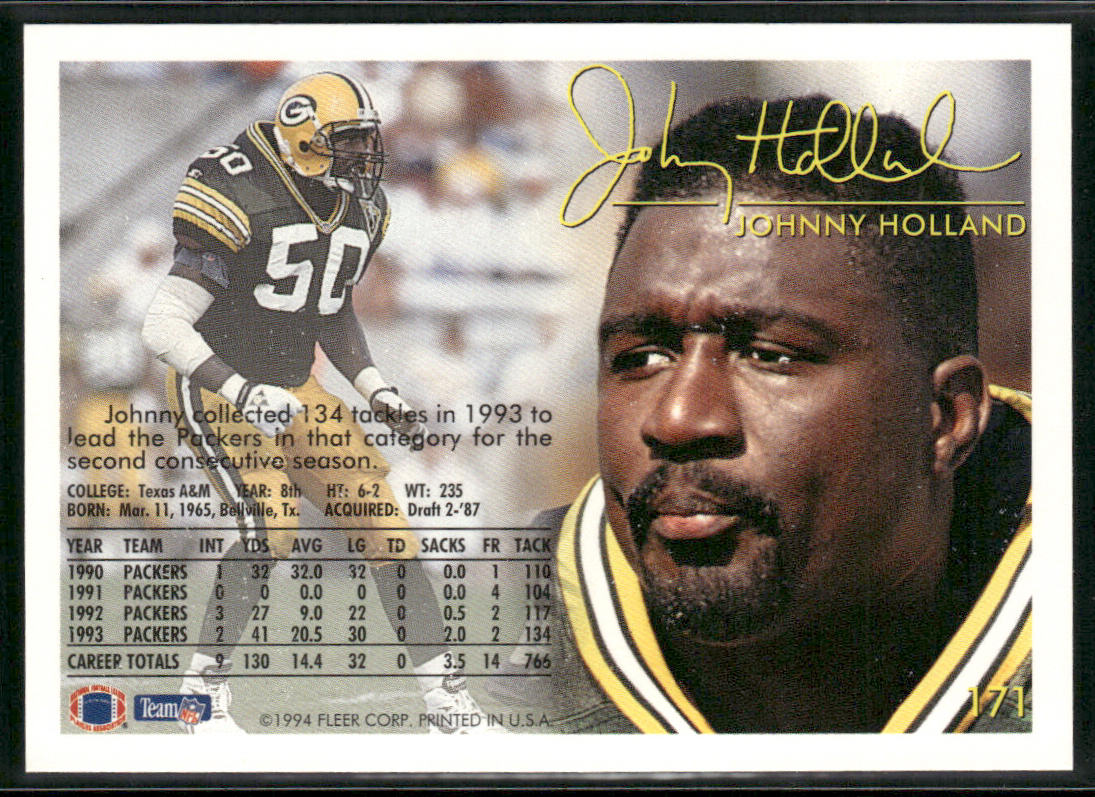 Johnny Holland 1994 Fleer #171 Green Bay Packers