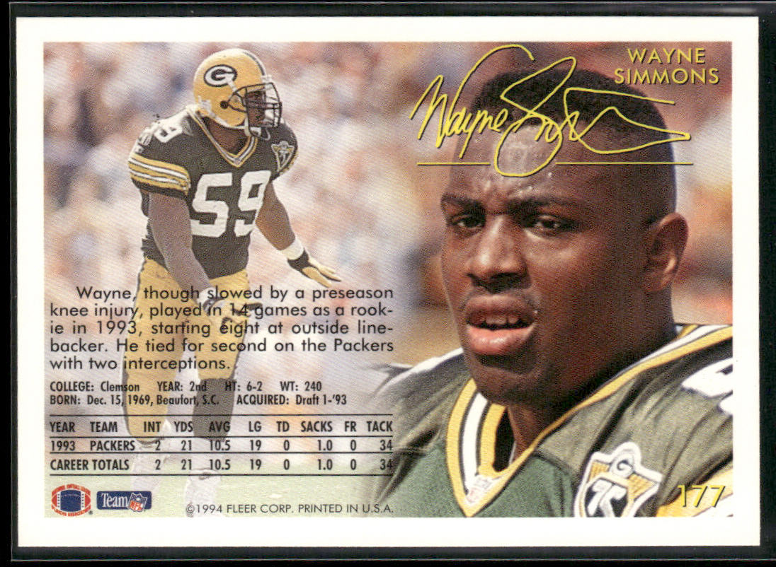 Wayne Simmons 1994 Fleer #177 Green Bay Packers