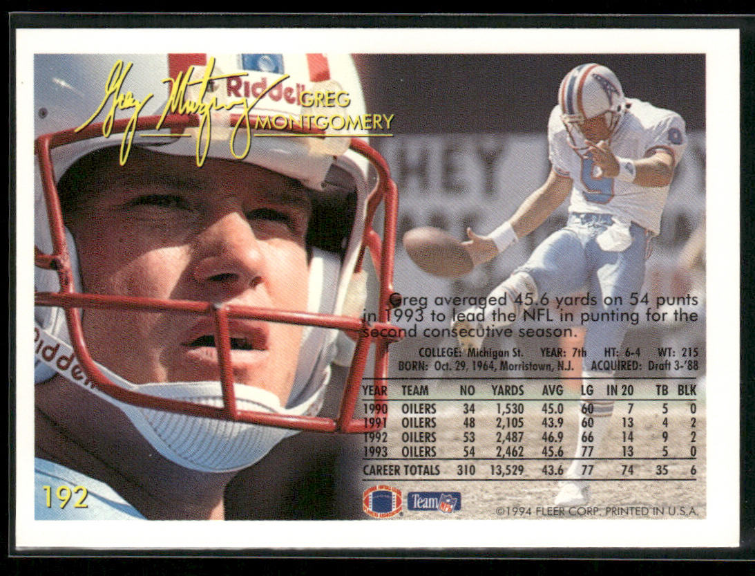 Greg Montgomery 1994 Fleer #192 Houston Oilers