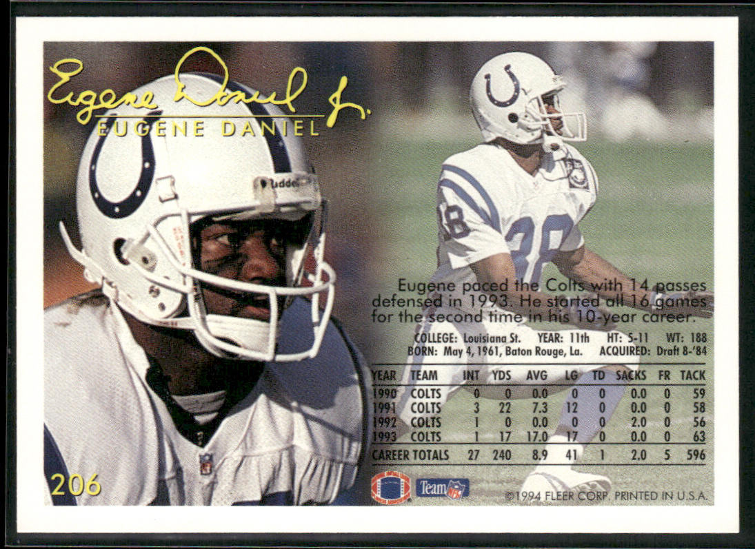 Eugene Daniel 1994 Fleer #206 Indianapolis Colts