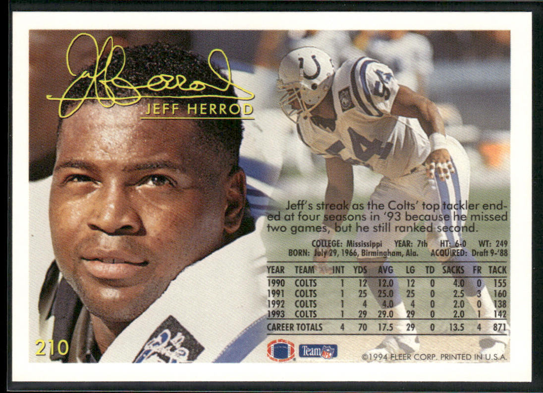 Jeff Herrod 1994 Fleer #210 Indianapolis Colts