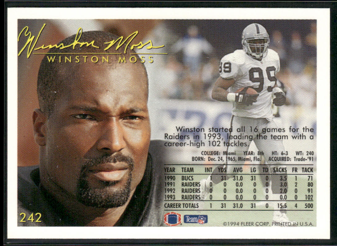 Winston Moss 1994 Fleer #242 Los Angeles Raiders