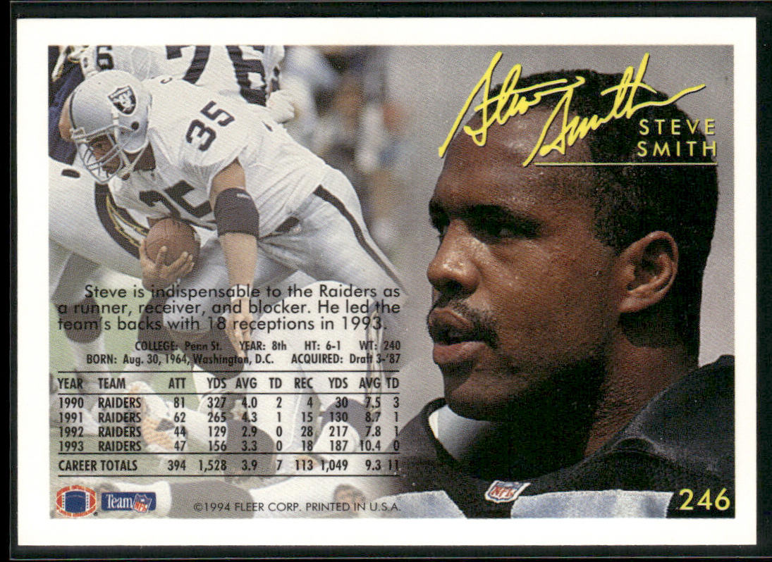 Steve Smith 1994 Fleer #246 Los Angeles Raiders