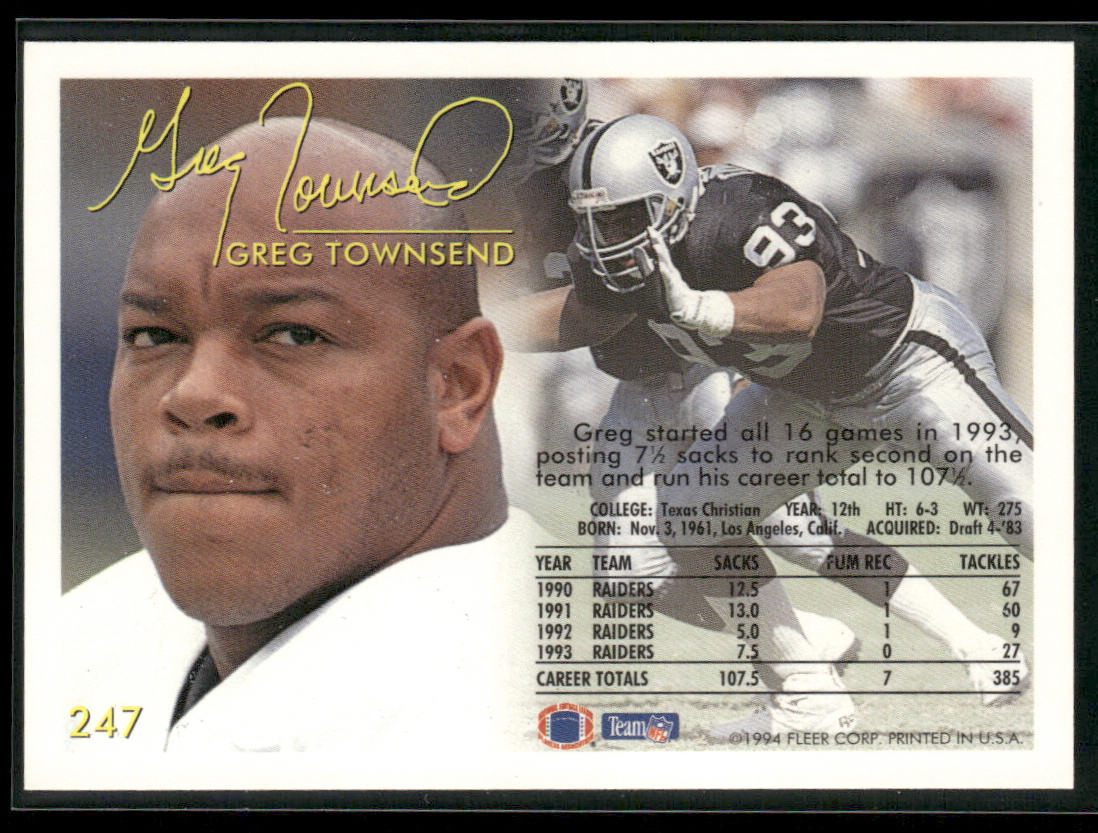 Greg Townsend 1994 Fleer #247 Los Angeles Raiders