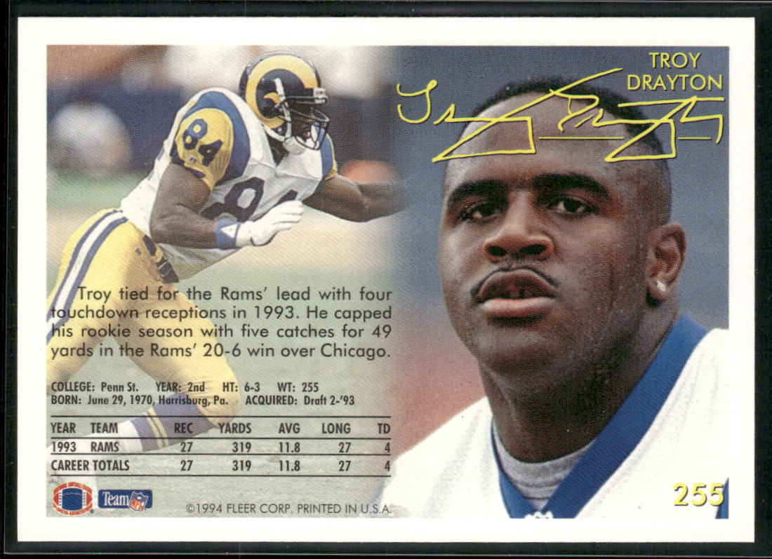 Troy Drayton 1994 Fleer #255 Los Angeles Rams