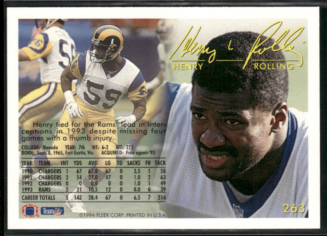 Henry Rolling 1994 Fleer #263 Los Angeles Rams