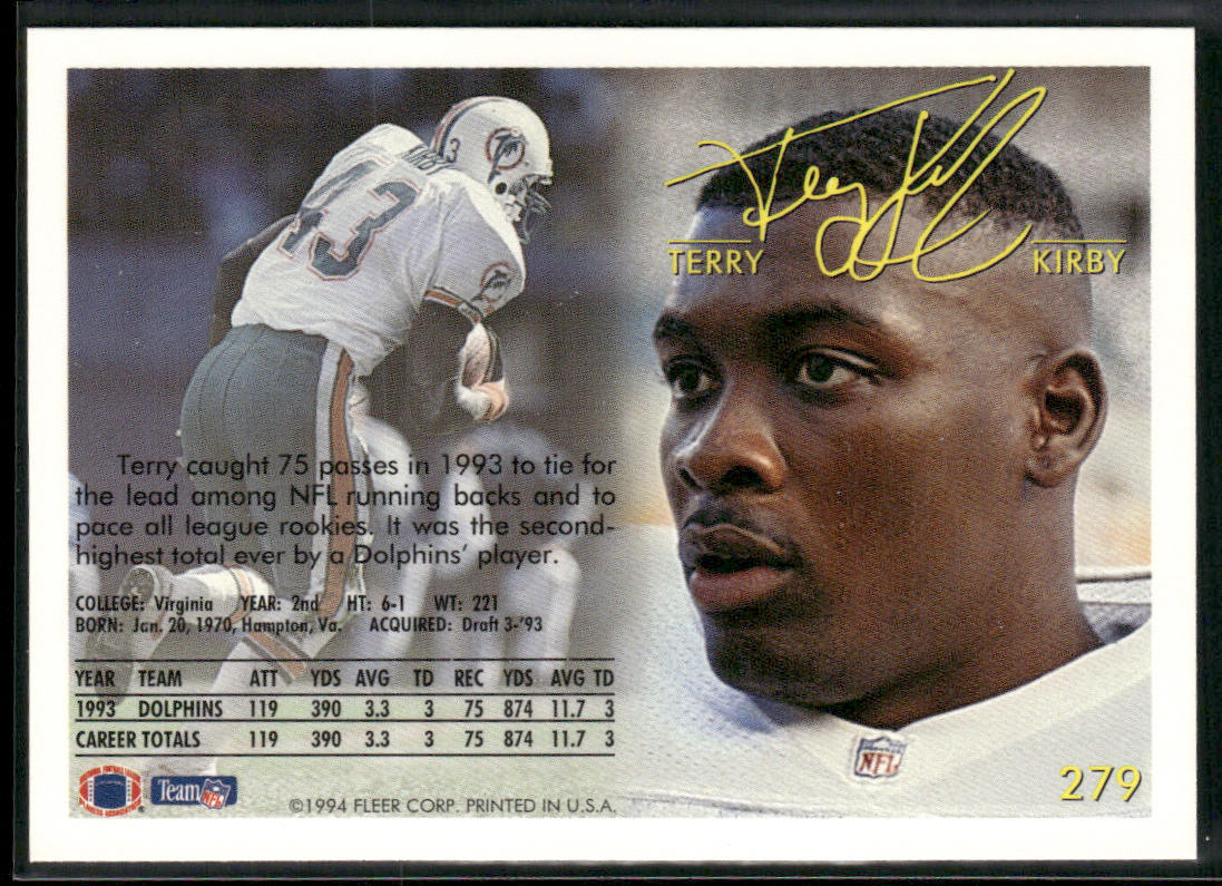 Terry Kirby 1994 Fleer #279 Miami Dolphins