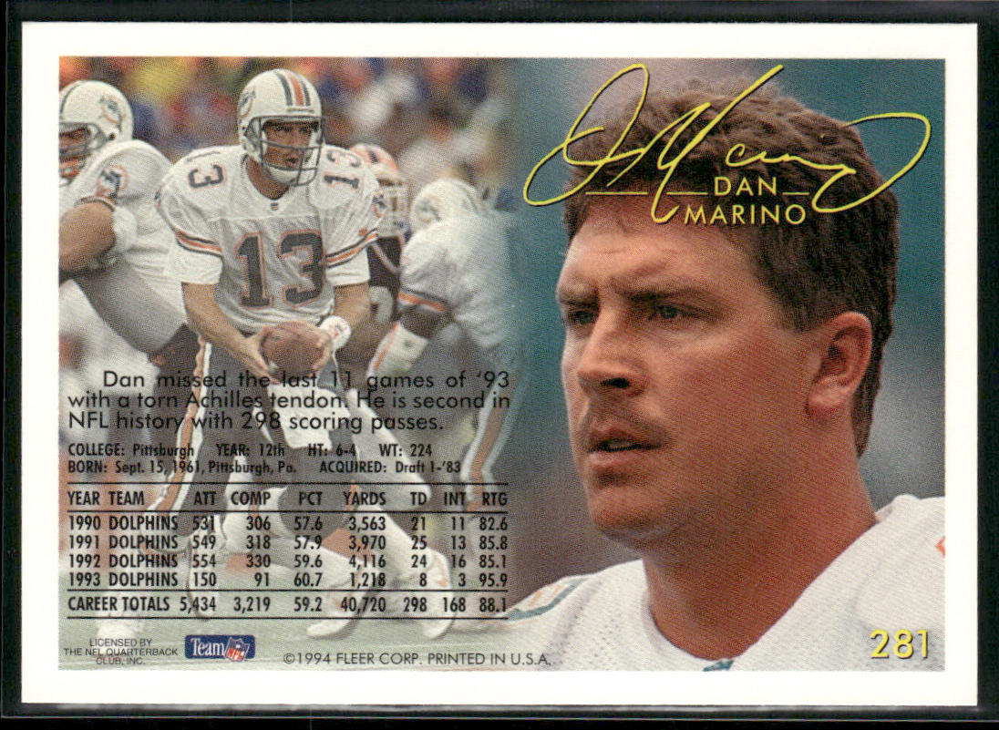 Dan Marino 1994 Fleer #281 Miami Dolphins