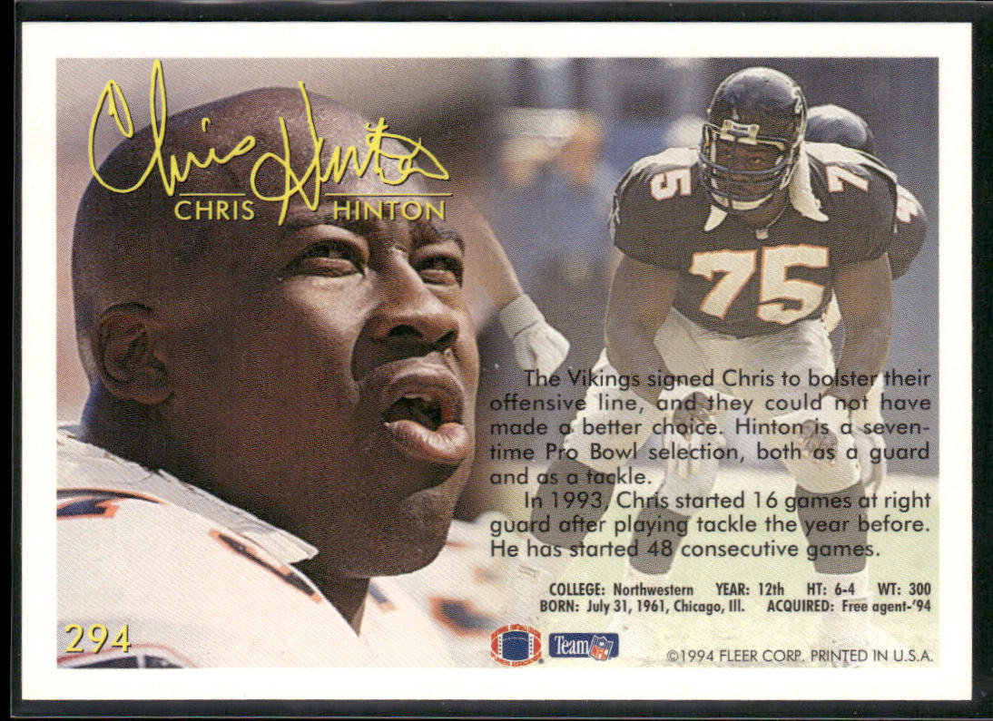 Chris Hinton 1994 Fleer #294 Minnesota Vikings