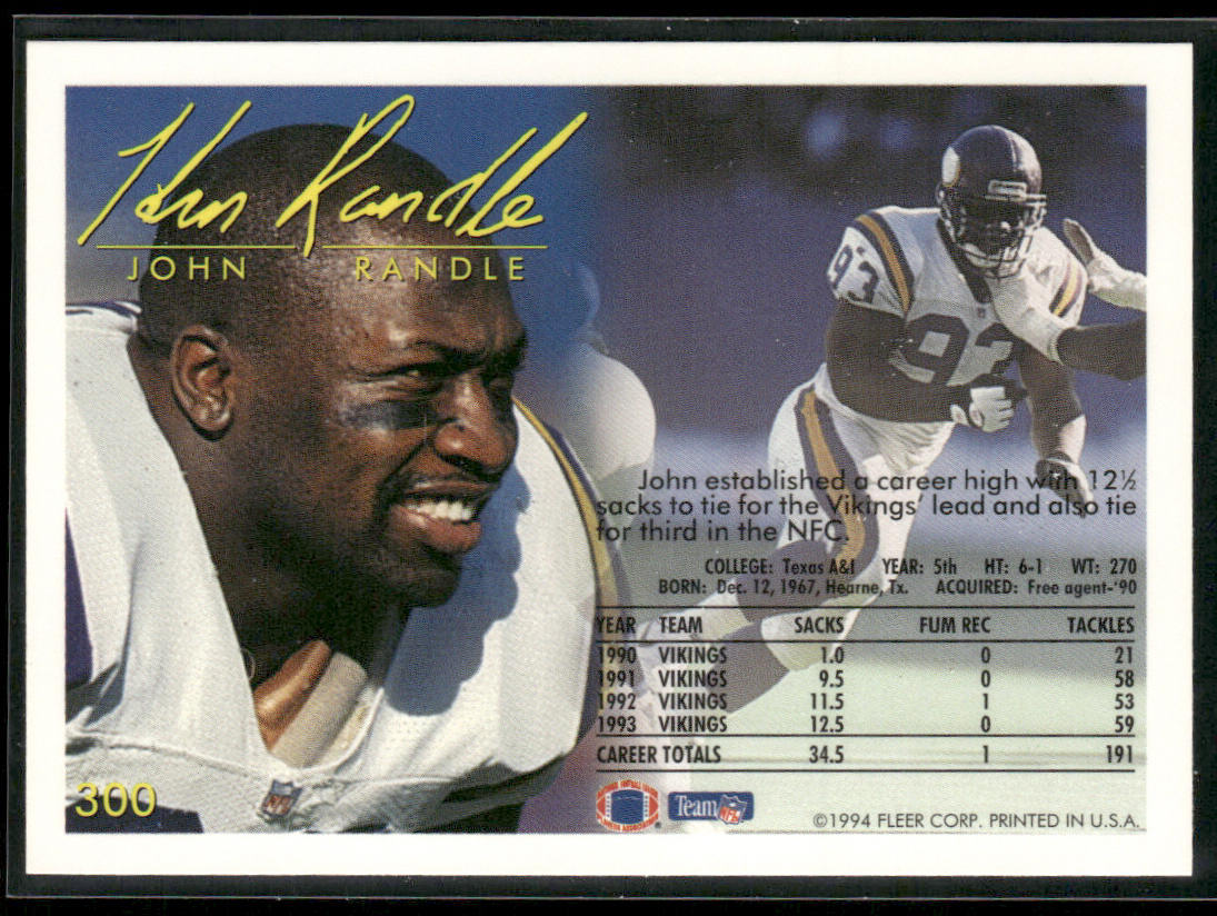 John Randle 1994 Fleer #300 Minnesota Vikings
