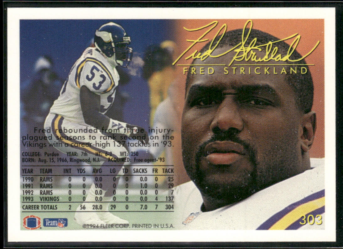 Fred Strickland 1994 Fleer #303 Minnesota Vikings