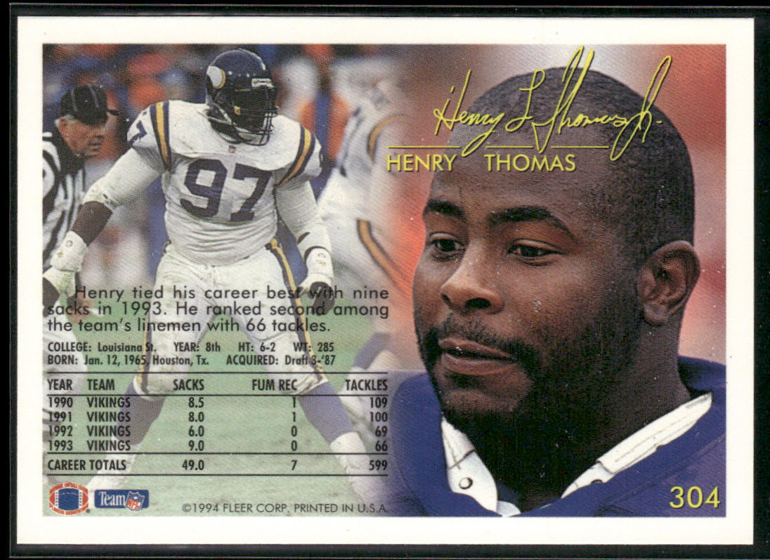Henry Thomas 1994 Fleer #304 Minnesota Vikings
