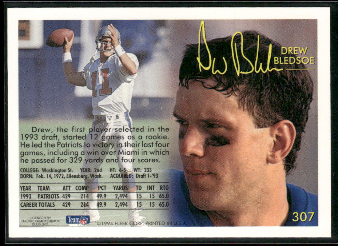 Drew Bledsoe 1994 Fleer #307 New England Patriots