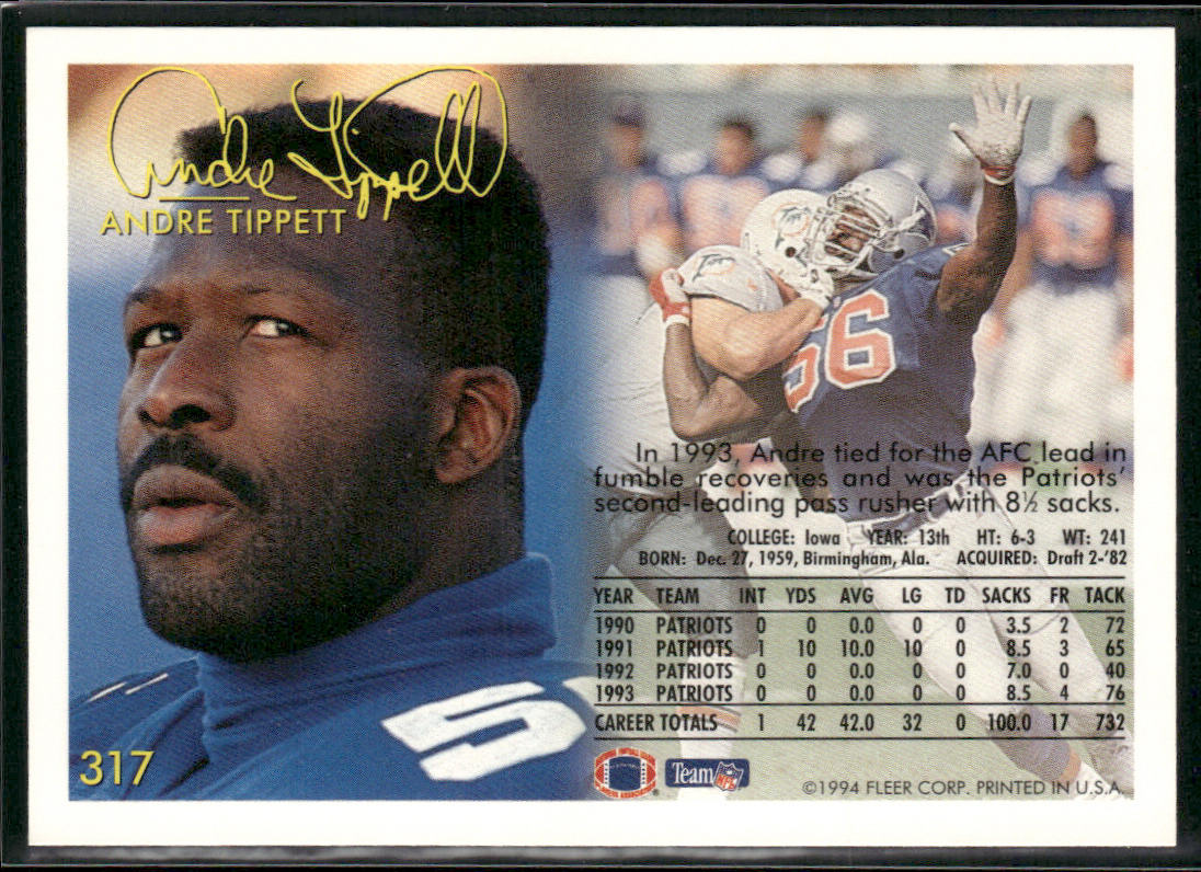 Andre Tippett 1994 Fleer #317 New England Patriots