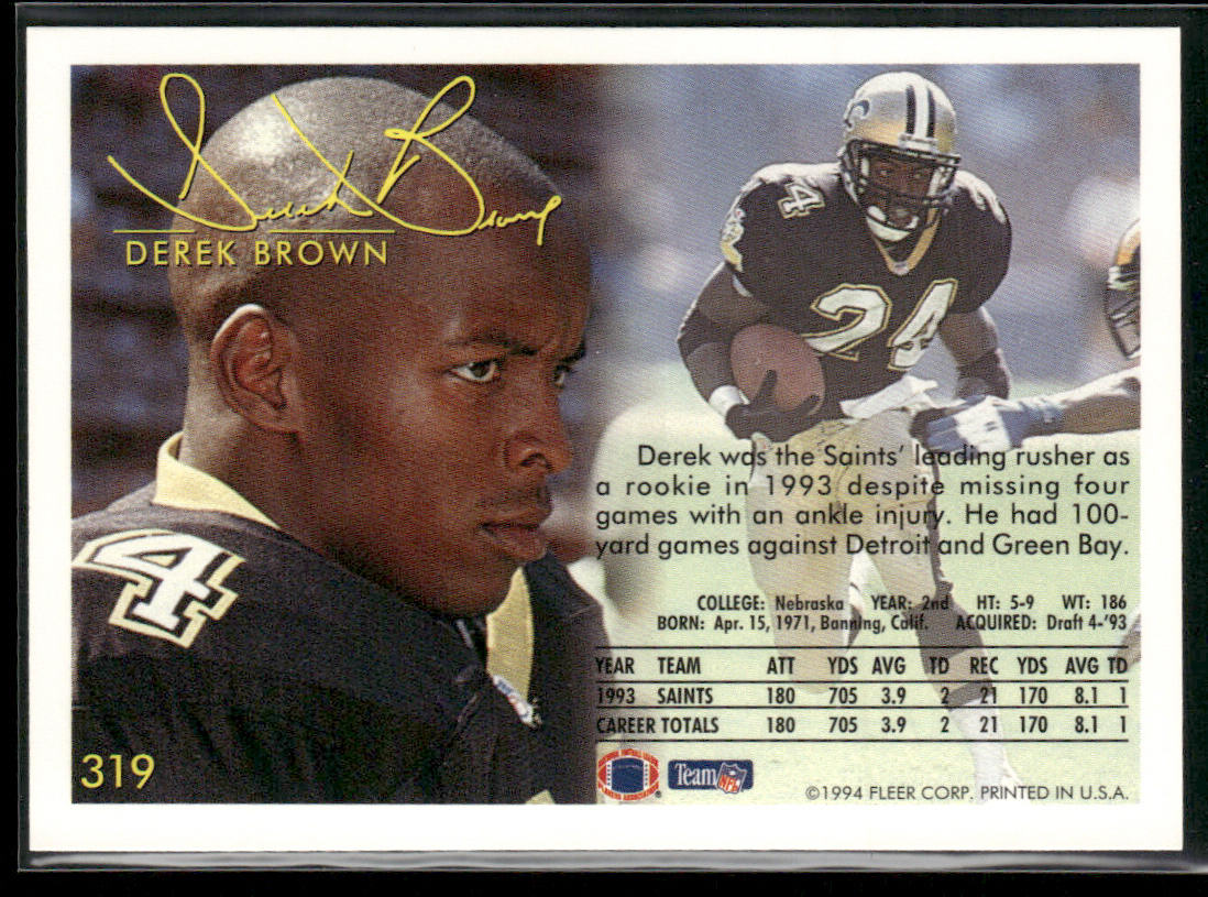 Derek Brown 1994 Fleer #319 New Orleans Saints