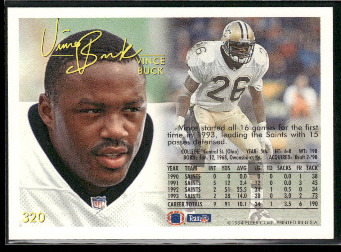 Vince Buck 1994 Fleer #320 New Orleans Saints
