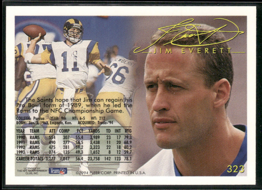 Jim Everett 1994 Fleer #323 New Orleans Saints
